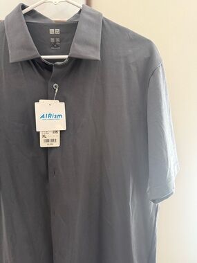 Uniqlo Men’s AIRism Button-Down Polo Shirt - Black